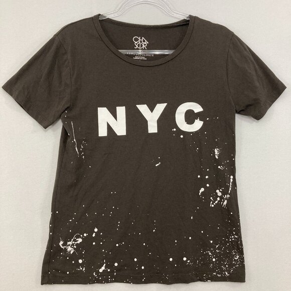 Chasor Anthropologie Small New York Graphic Brown Stretch Short Sleeve Tee - Picture 1 of 8